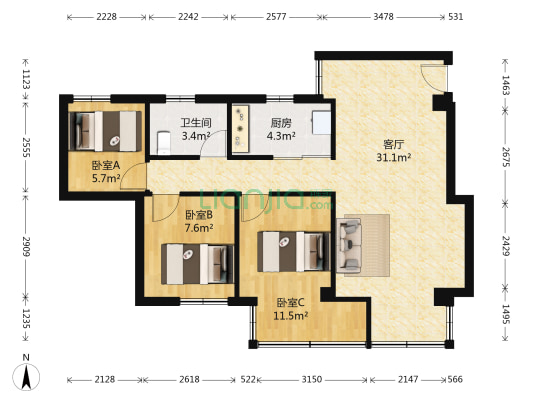东风中路 3室1厅1卫 77平方