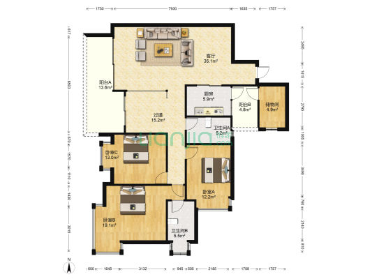 金科绿韵康城 3室1厅2卫 144平方