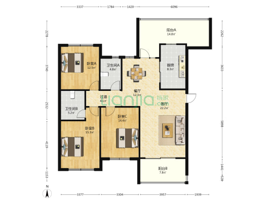 禹建 · 紫金华庭 3室2厅2卫 133平方