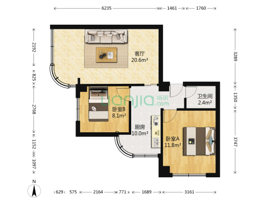 中华北路11号 2室1厅1卫 66平方