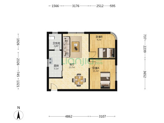成筑大厦 2室1厅1卫 69平方