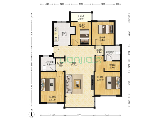 滨兴东苑 4室1厅2卫 122平方
