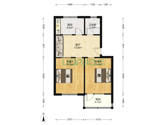 菜园社区 2室1厅1卫 68平方