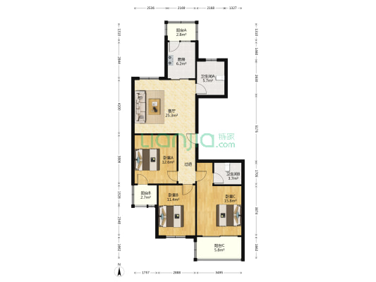 濠东小苑 3室1厅2卫 121平方