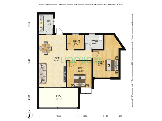 保利崖州湾沐海 2室1厅1卫 100平方