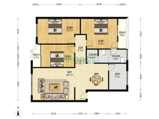 广场街79号 3室1厅2卫 130平方