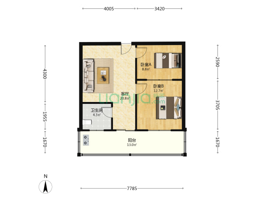 银山花园北区 2室1厅1卫 71平方