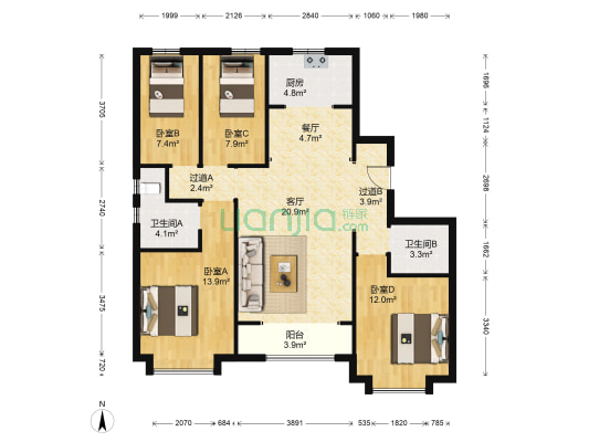 荣华园 4室2厅2卫 119平方