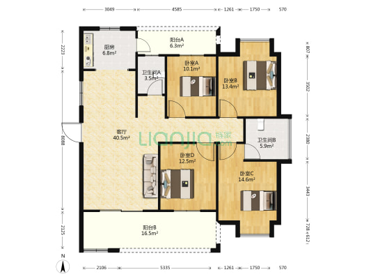 中安止泊园南园 4室2厅2卫 145平方