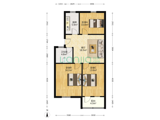 书源阁 3室1厅1卫 84平方