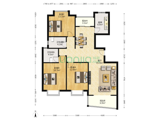 西子花苑 3室1厅2卫 137平方