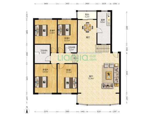 经开二区 4室1厅2卫 188平方