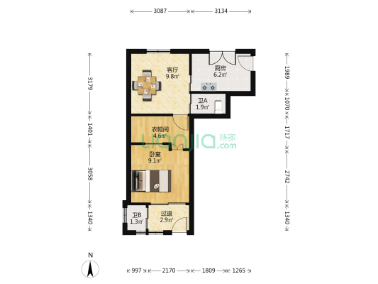 北尖 1室1厅2卫 42平方