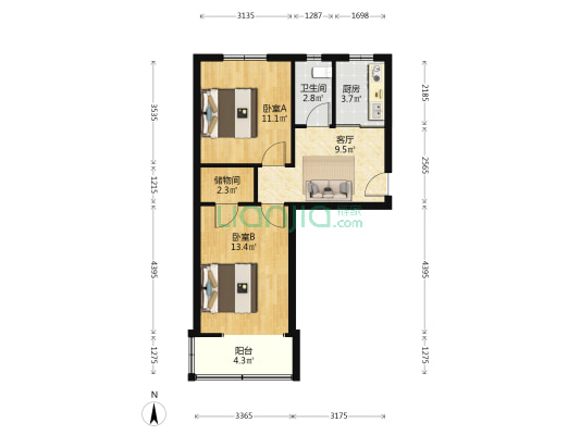 可苑新村A区 2室1厅1卫 57平方