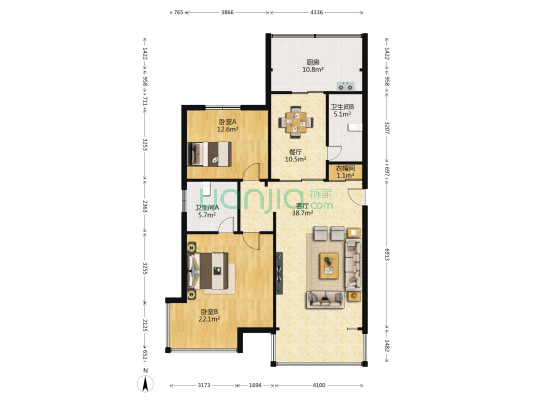 昊业家园 2室2厅2卫 145平方