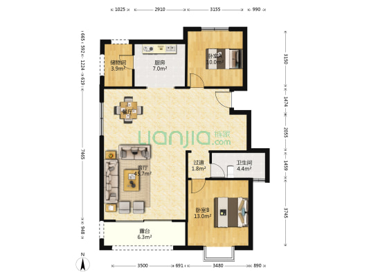 中南花城 2室1厅1卫 185平方