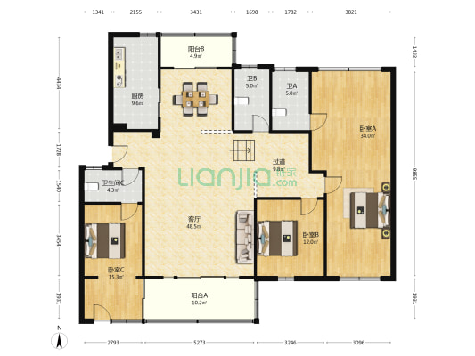农业发展银行宿舍 3室1厅3卫 175平方