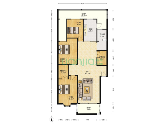 建南村 3室1厅1卫 132平方