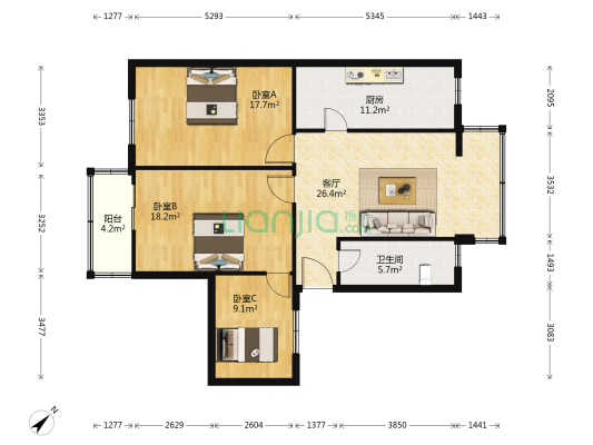 胜利街214号 3室1厅1卫 109平方