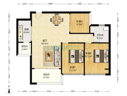 太东棕榈泉 3室1厅1卫 97平方