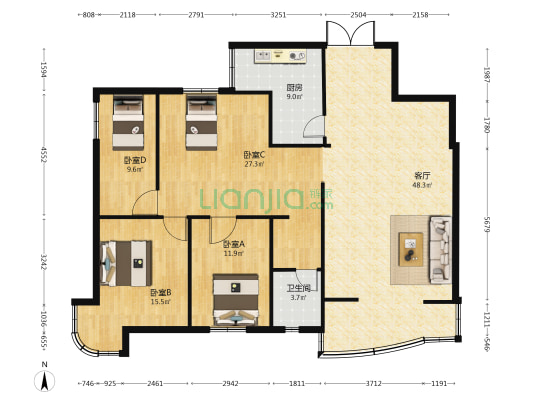 新世纪 4室1厅1卫 168平方
