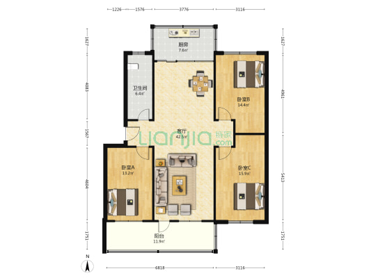 日报社家属院 3室1厅1卫 123平方