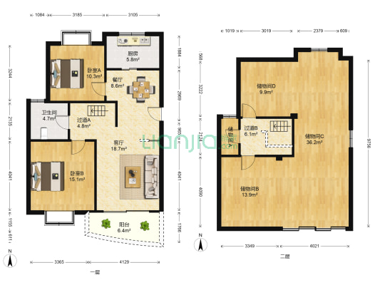 苏嘉苑 2室2厅1卫 90平方