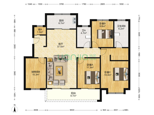 万科望庐 3室1厅2卫 139平方