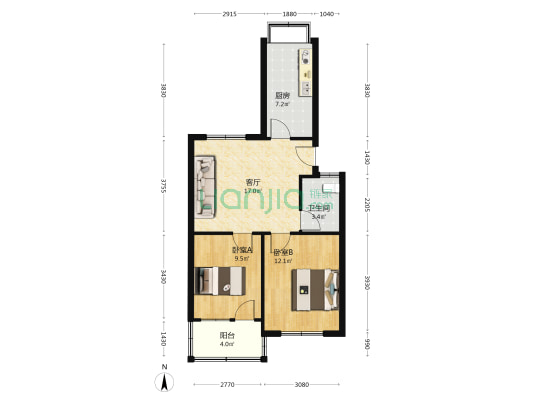 朝阳铁路小区 2室1厅1卫 62平方