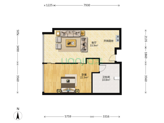 恒大解放碑中心 1室1厅1卫 128平方