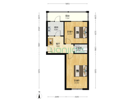 福政庭院 2室1厅1卫 60平方