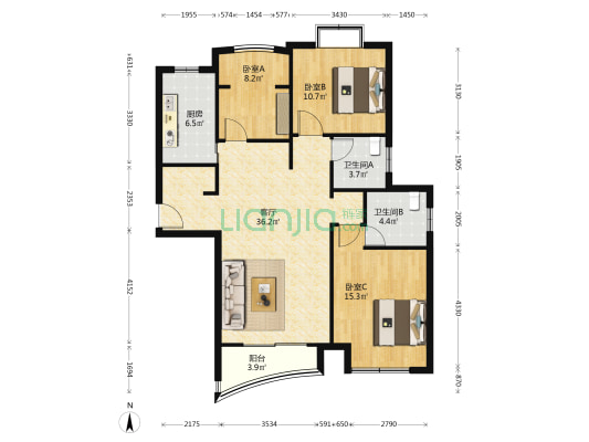东源名都东区 3室1厅2卫 116平方