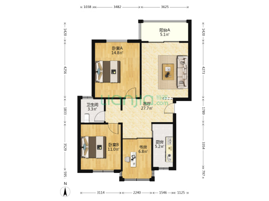 润峰苑(公寓) 3室1厅1卫 89平方