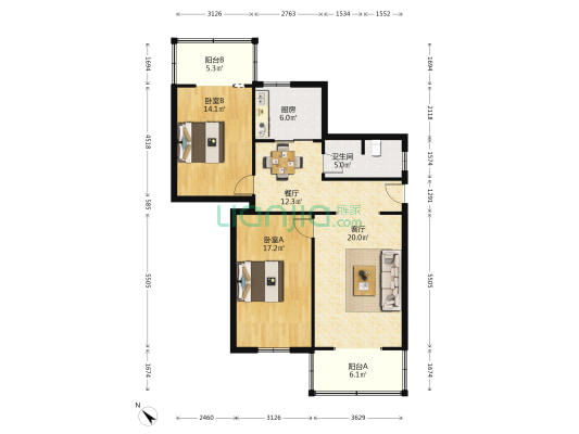 石马巷13号 2室2厅1卫 105平方