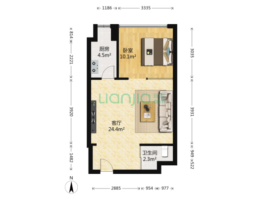 深业沙河U中心 1室1厅1卫 60平方