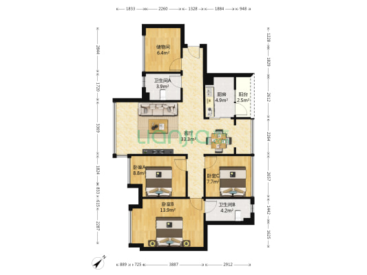 蜀都万达广场 3室1厅2卫 101平方