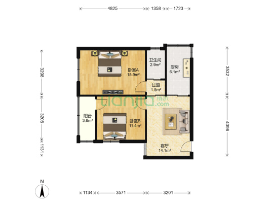 金海里 2室1厅1卫 66平方