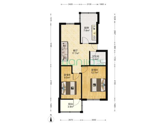一清新村 2室1厅1卫 65平方