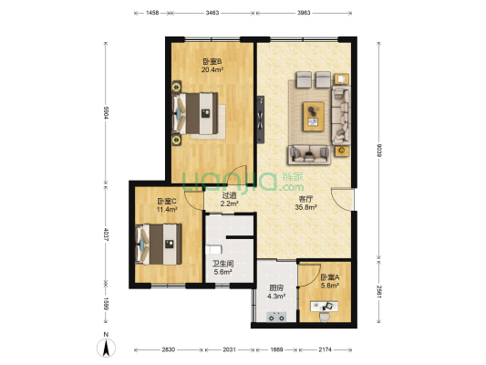 杨渡村 3室1厅1卫 96平方