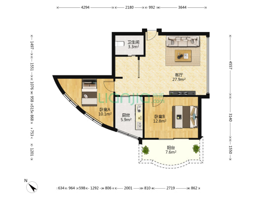 星华商厦 2室1厅1卫 80平方