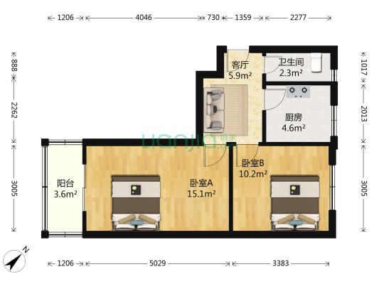 津塘路(大王庄) 2室1厅1卫 37平方