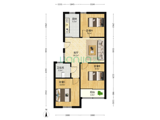 解放东路510号 3室1厅1卫 73平方