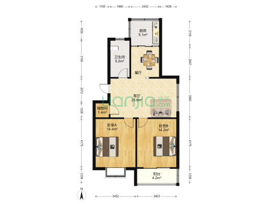 富润华庭一区 2室1厅1卫 88平方