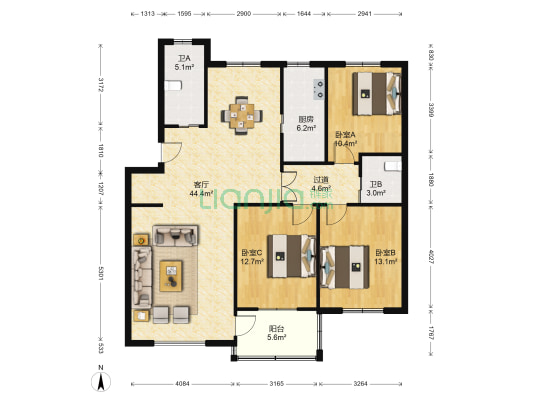 凝秀新居 3室1厅2卫 117平方
