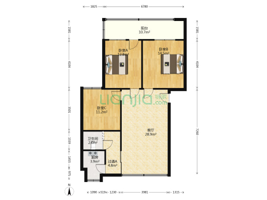 旌阳区粮食局东外街职工宿舍 3室1厅1卫 94平方