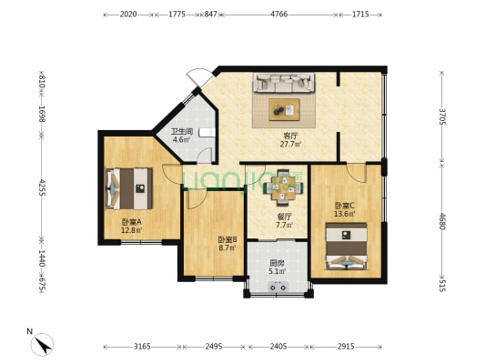 消防大队特勤支队宿舍区 3室2厅1卫 84平方