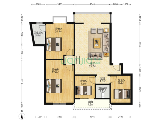 富明路一段8号 4室1厅2卫 110平方