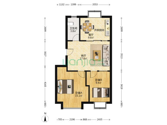 福兴花苑 2室2厅1卫 72平方