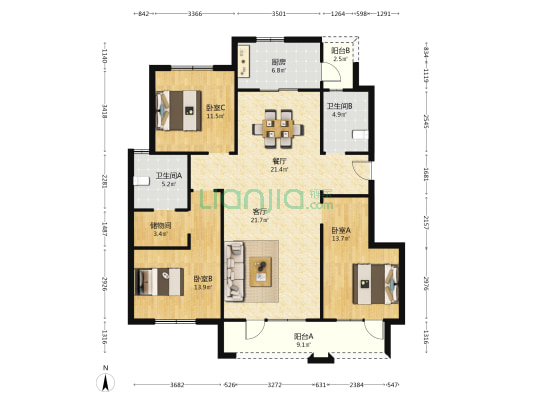 特颂桃花源 3室2厅2卫 138平方