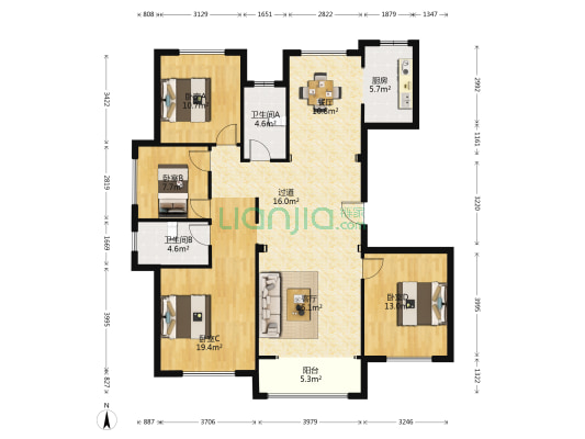 海棠园 4室2厅2卫 164平方